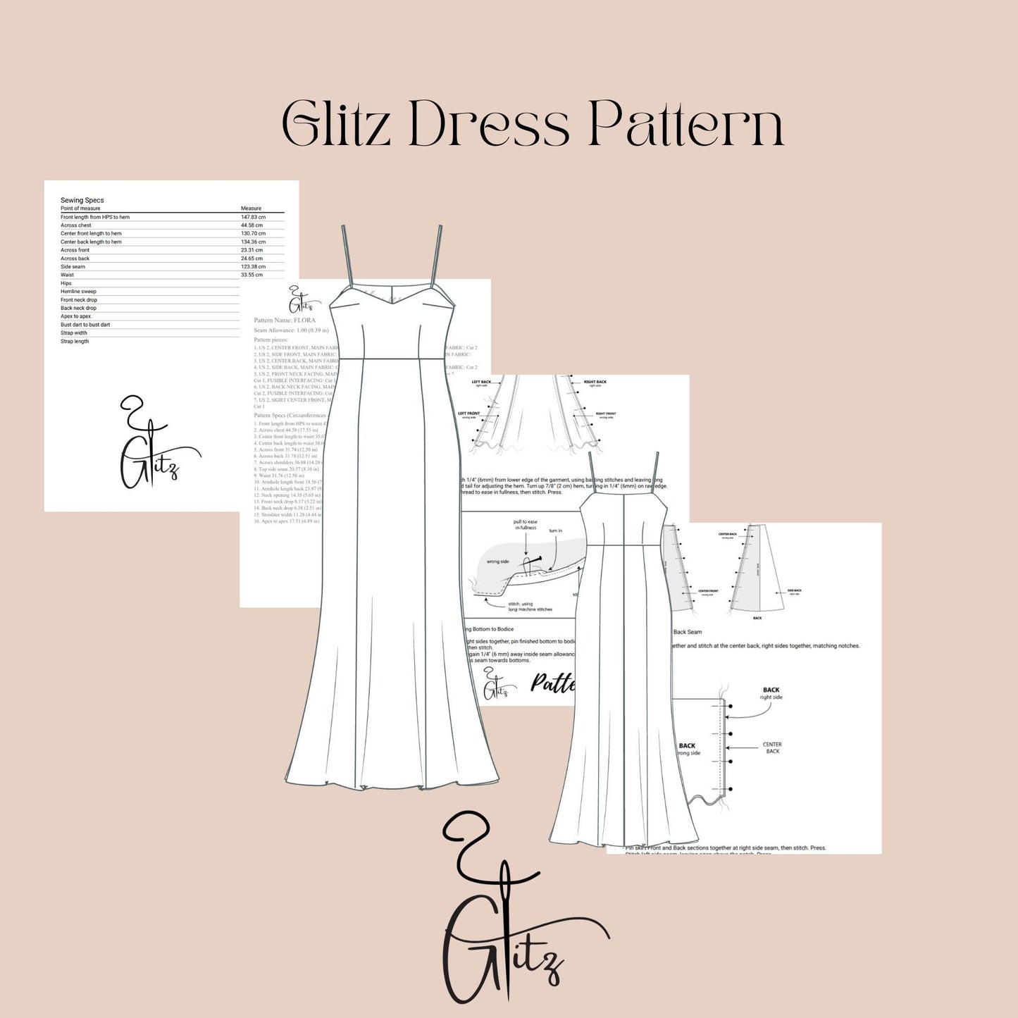 Spaghetti Straps Long Bridesmaid Dress Sewing Pattern Wedding Guest Dress Bachelorette Dress Ball Gown Bridal Gown
