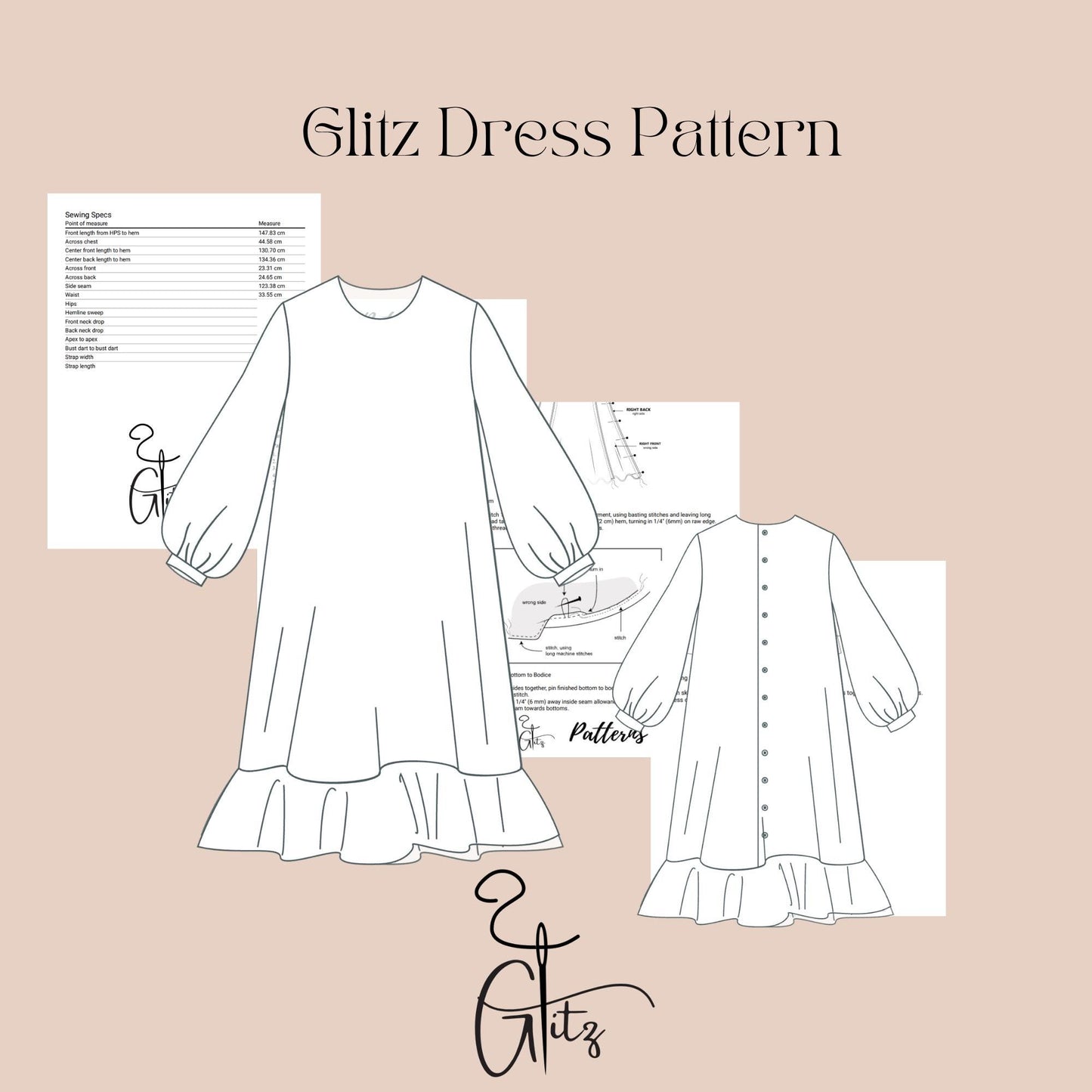 Long Sleeve Dress with Ruffles, Digital Sewing Pattern for Girls, Ruffle Dress Pattern, Toddler dress, Baby Girl Dress Pattern