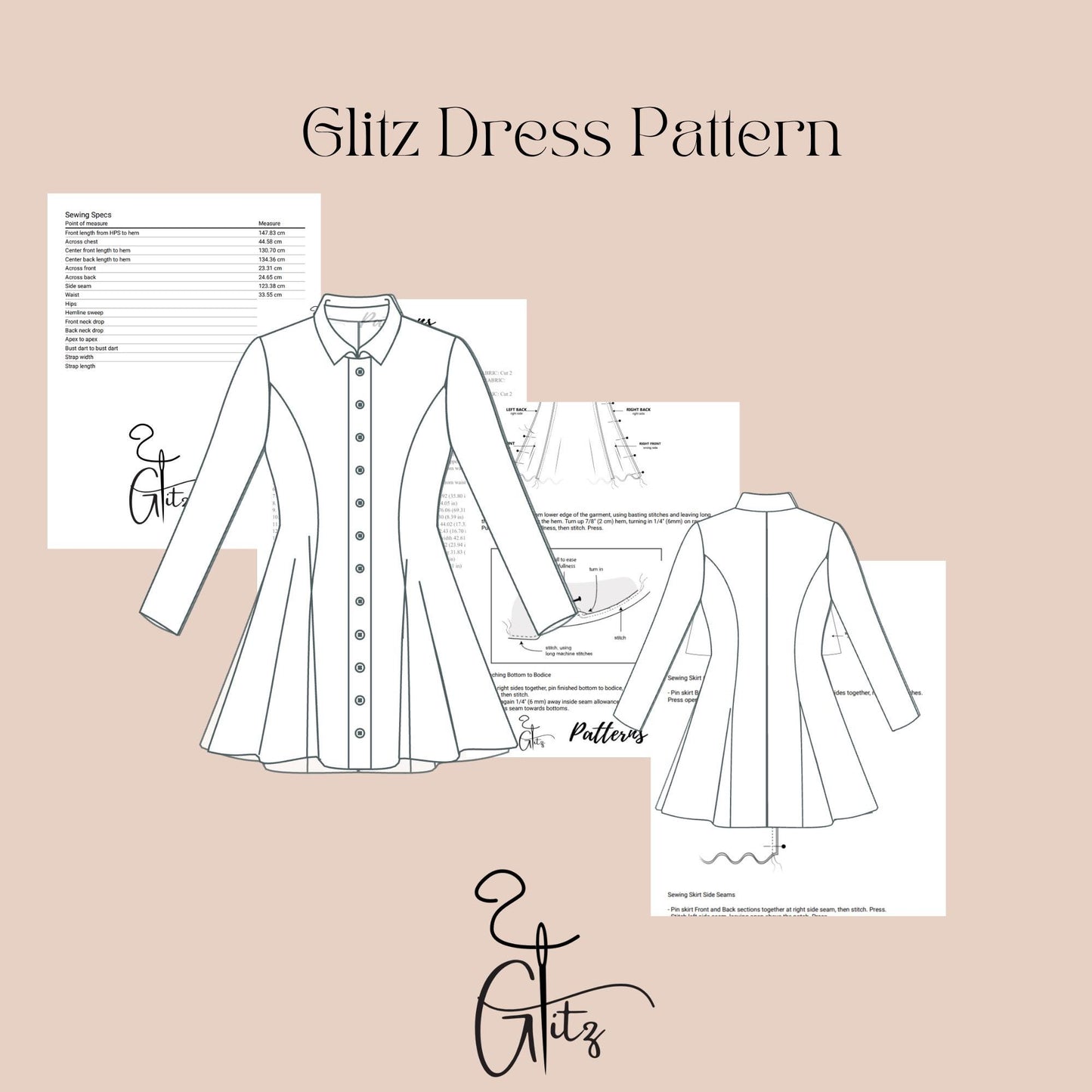 Long Sleeve Shirt Dress Sewing Pattern Flared Mini Shirt Dress with Buttons