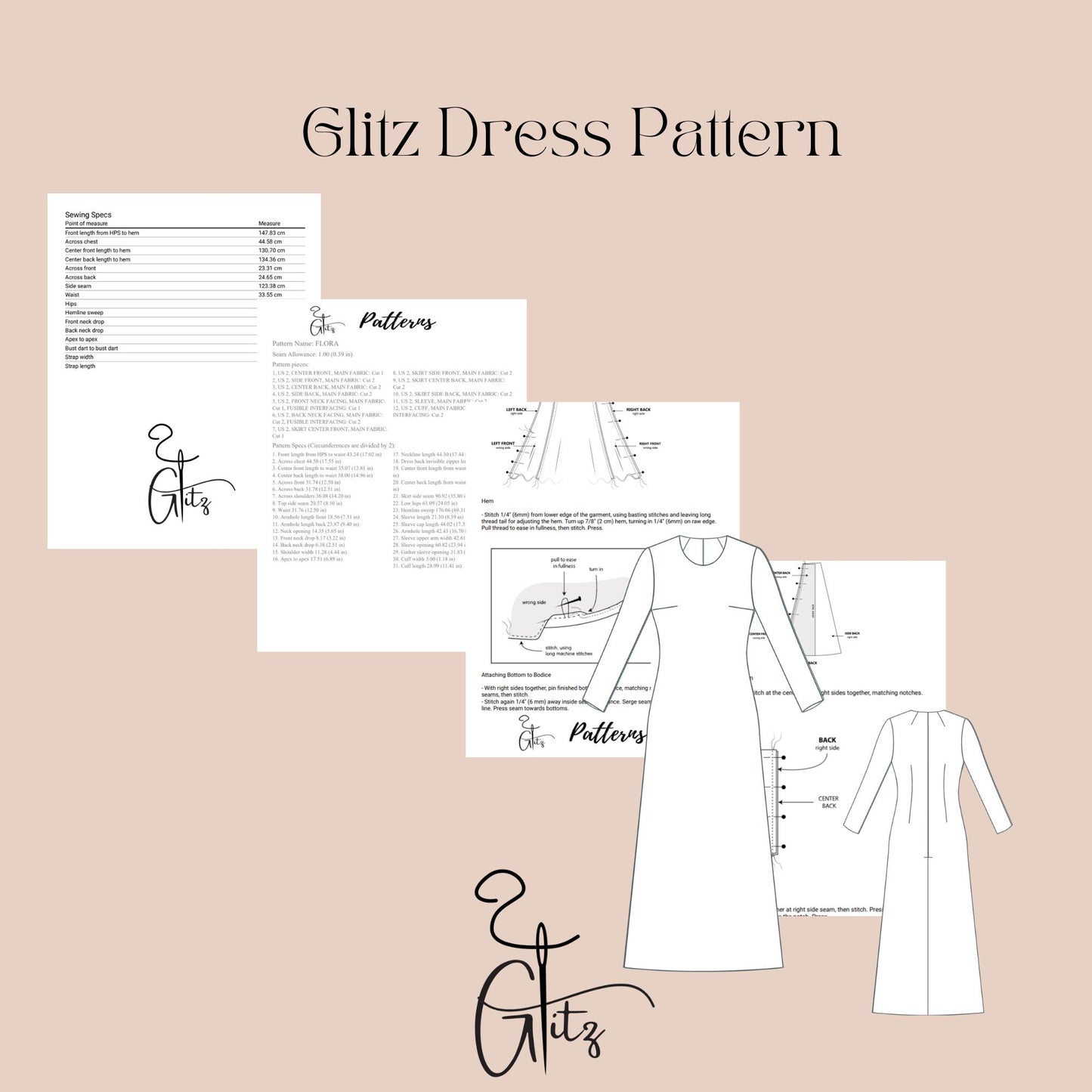 Modest Dress Long Sleeve A Line Basic Dress Sewing Pattern Easy Sewing Pattern Women Dress Pattern
