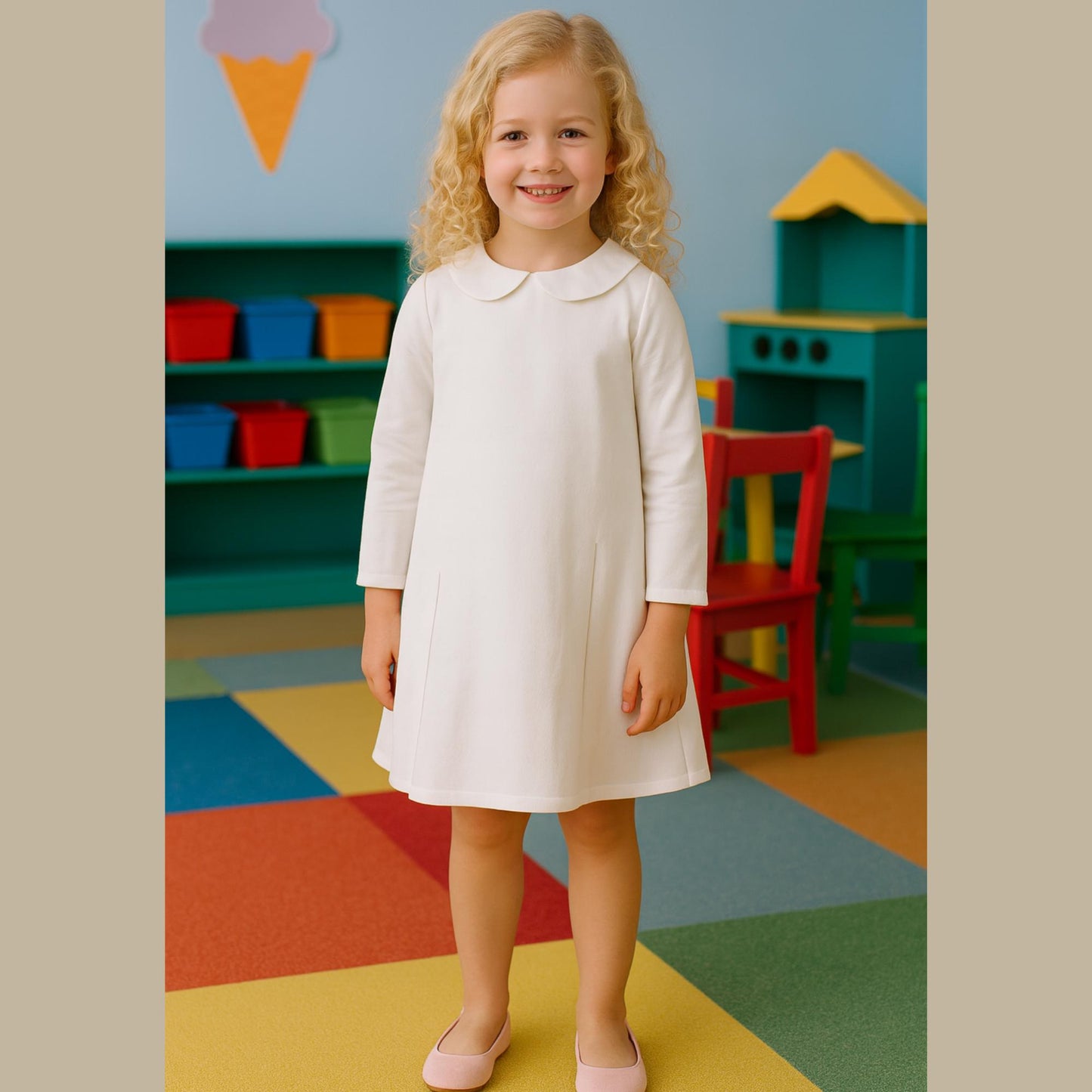 Peter Pan Collar Neck Midi Tent Dress Sewing Pattern Girls Dress Sewing Pattern Toddler Dress Easy Sewing Pattern