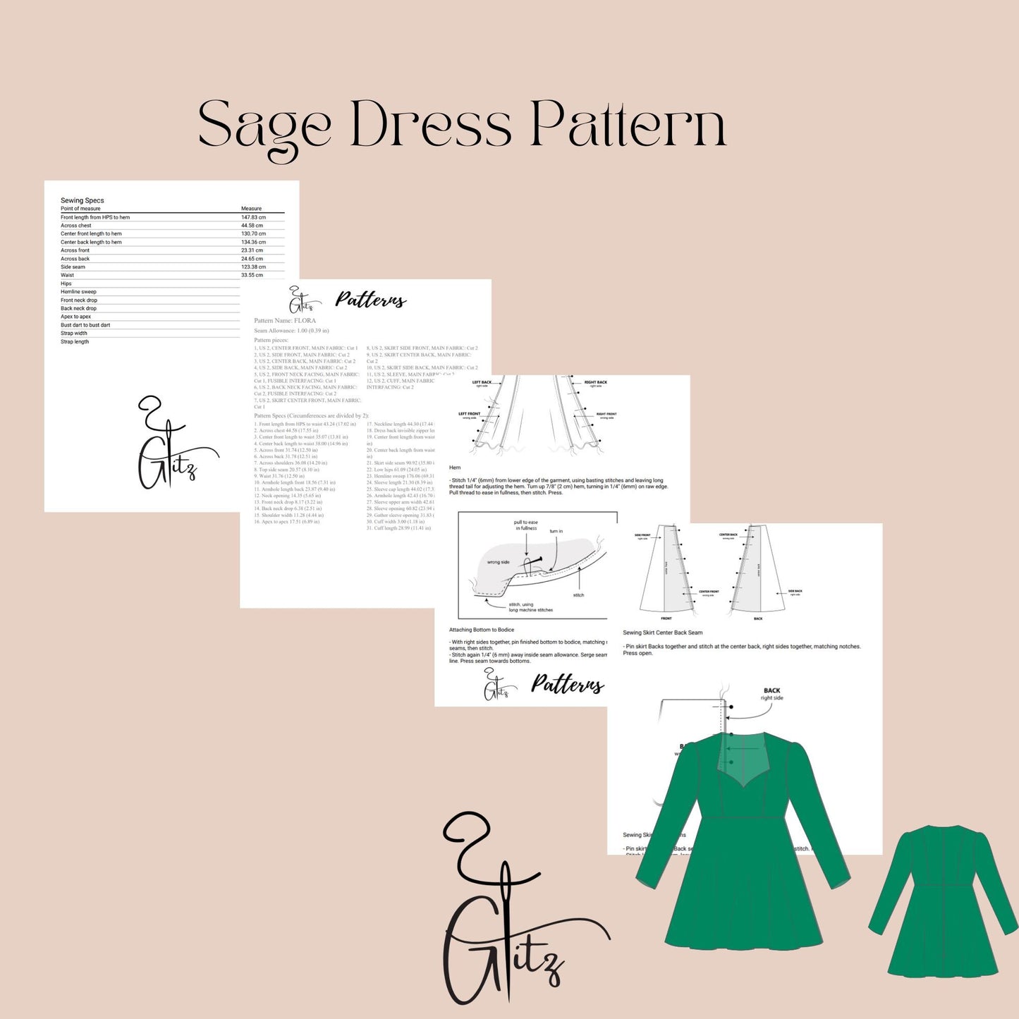 Sage Long Puff Sleeve Selkie Mini Dress Sewing Pattern PDF Digital Pattern
