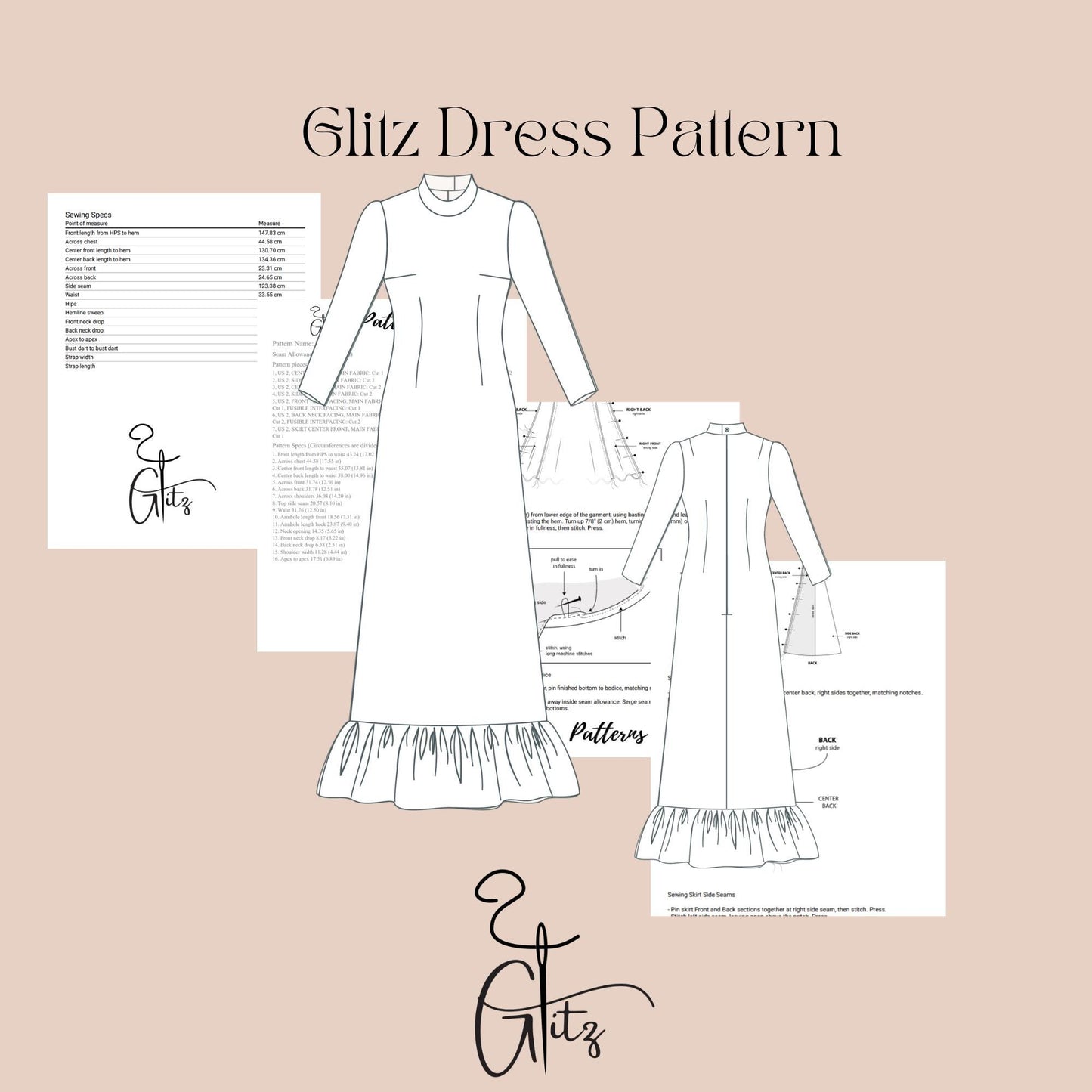 Modest Long Sleeve Dress Sewing Pattern | Digital PDF | Puff Shoulder Floor-Length Gown with Ruffled Hijab Abaya Pattern Muslim Dress