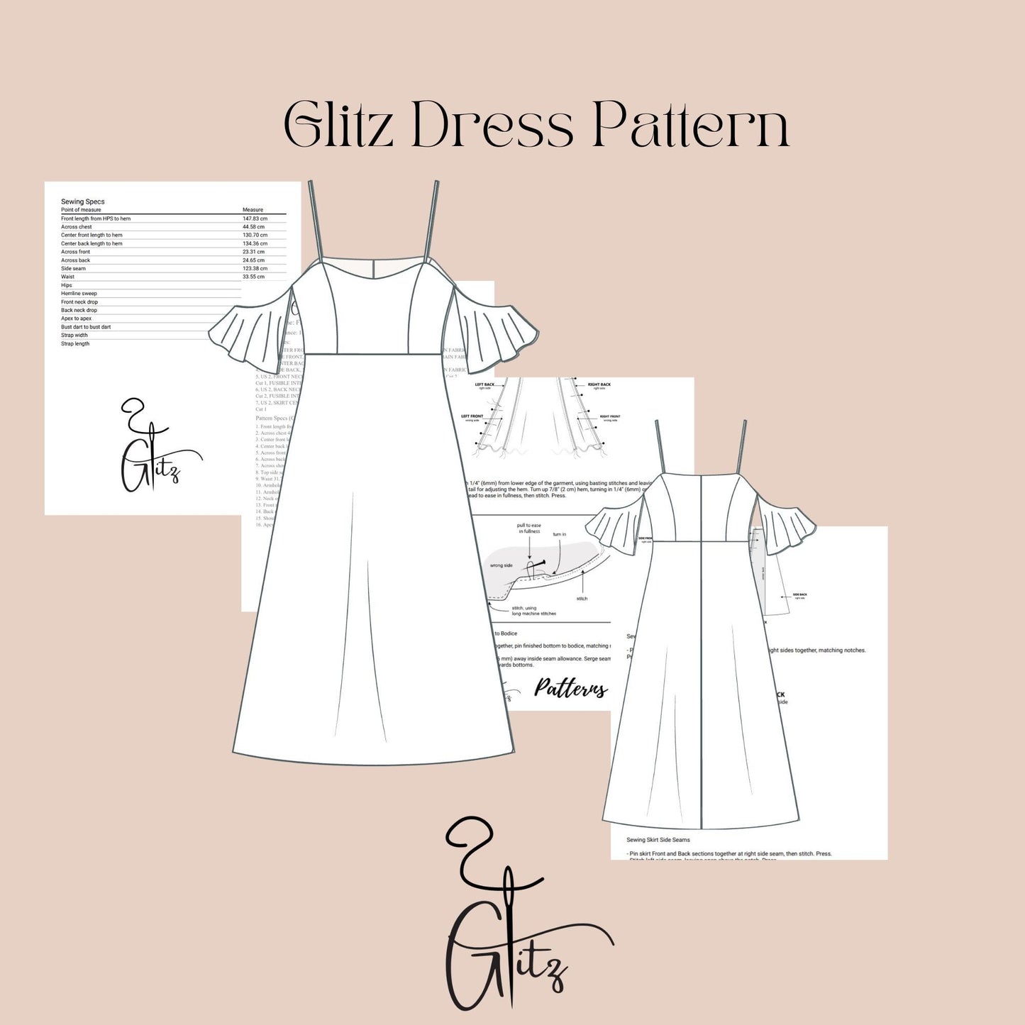 Midi Satin Dress Sewing Pattern Off Shoulder Evening Dress Pattern Ball Gown Bridal Gown