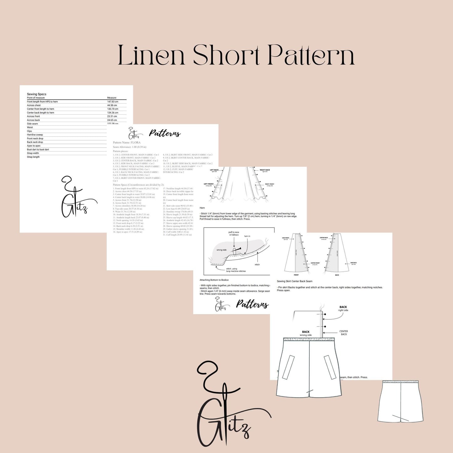 Summer Linen Wide Leg Mini Short Elastic Waist Easy Short Digital Sewing Pattern PDF US 2 - 30 Size Beginner Friendly