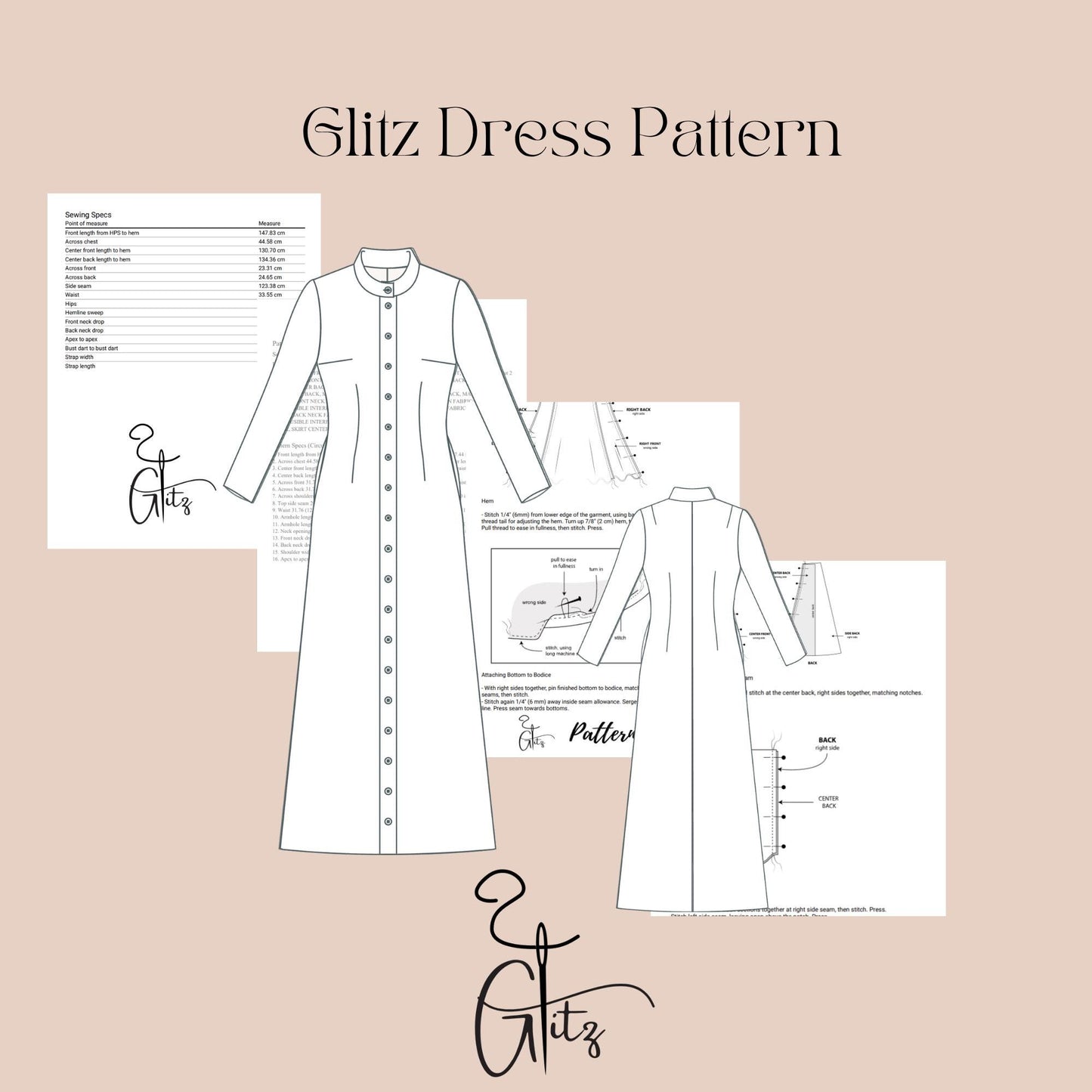 Modest Dress Buttoned Evening Dress Sewing Pattern Long Sleeve Elegant Dress Pattern