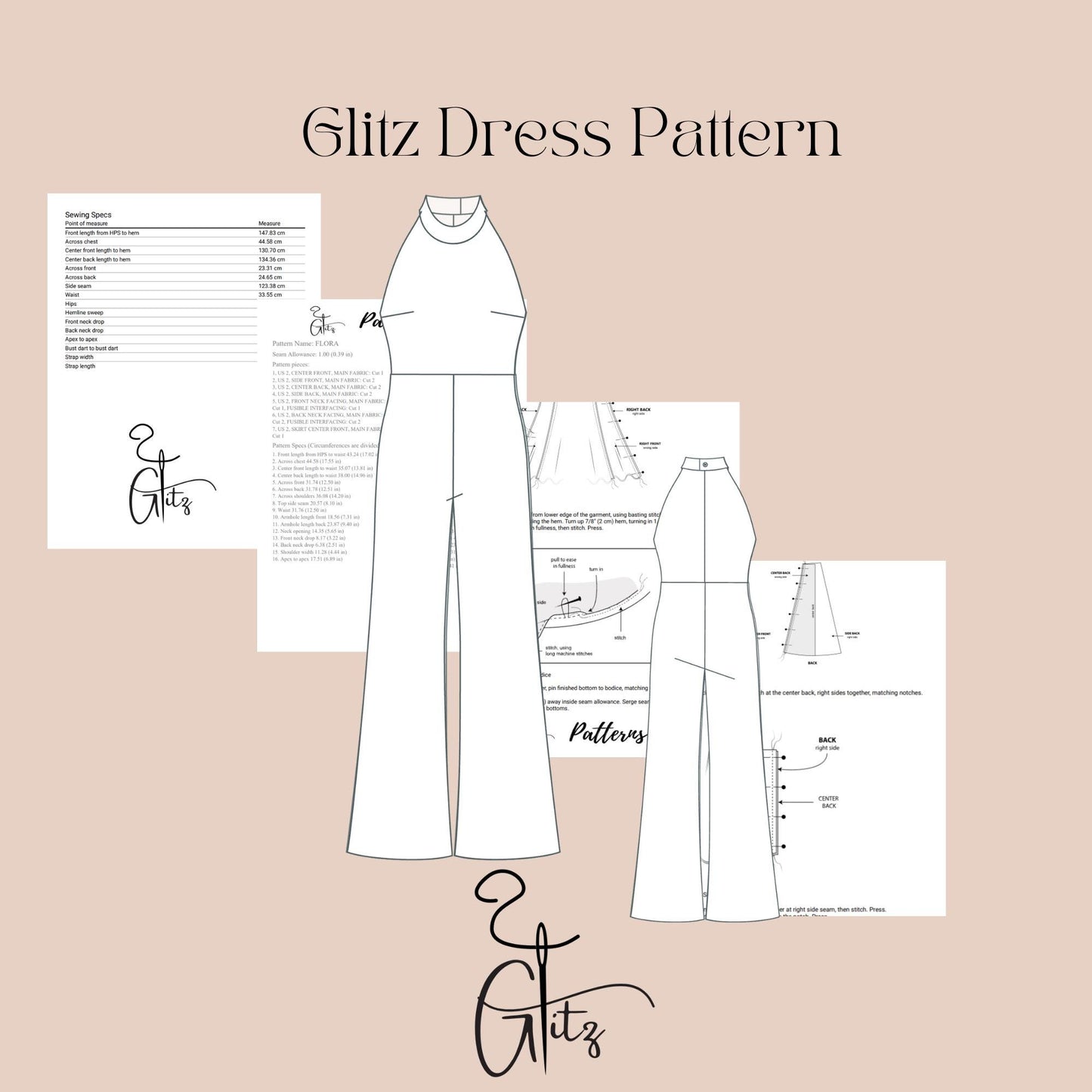 Halter Neck Jumpsuit Sewing Pattern Women's Knit One-Piece with Bust Darts & Invisible Zipper | Floor Length Sleeveless Romper