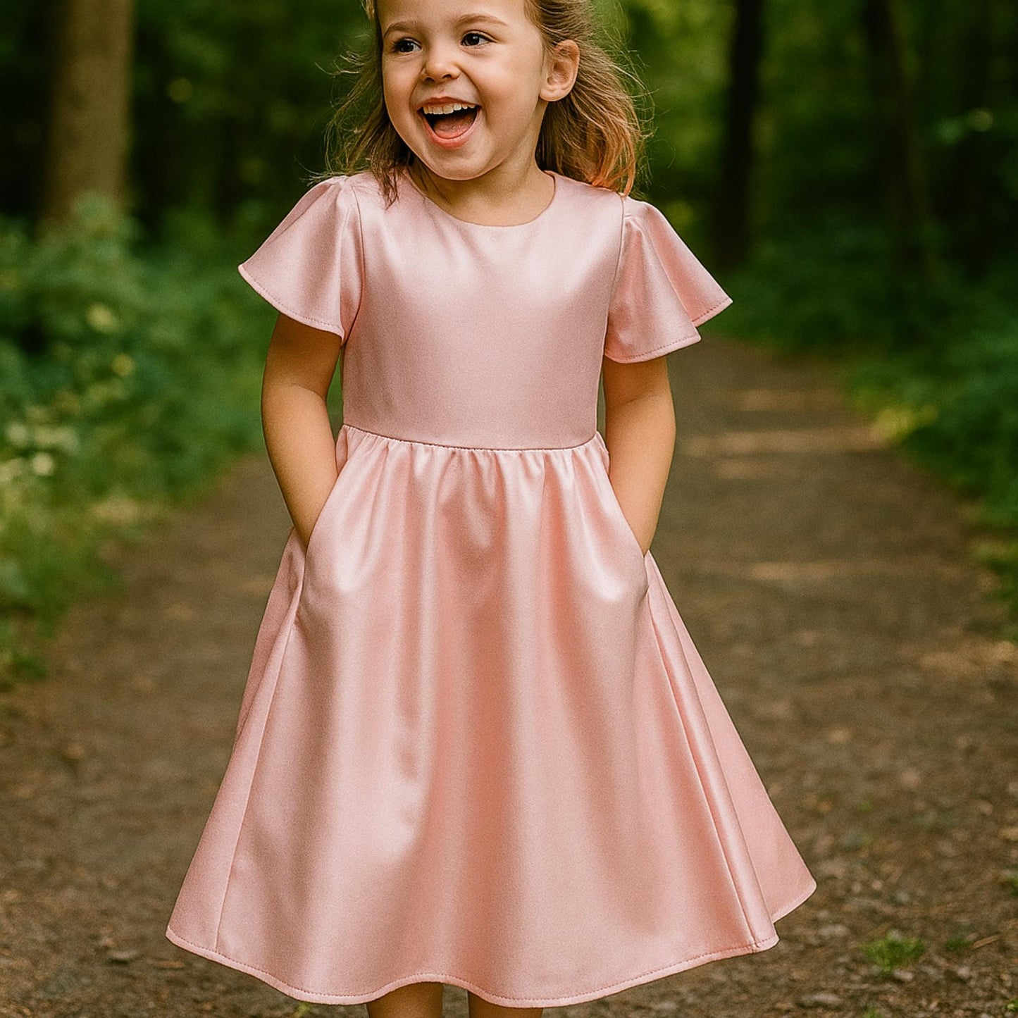 Kids Gathered Dress Sewing Pattern Girl Summer Dress Kids Satin Dress Short Sleeve Dress Pattern