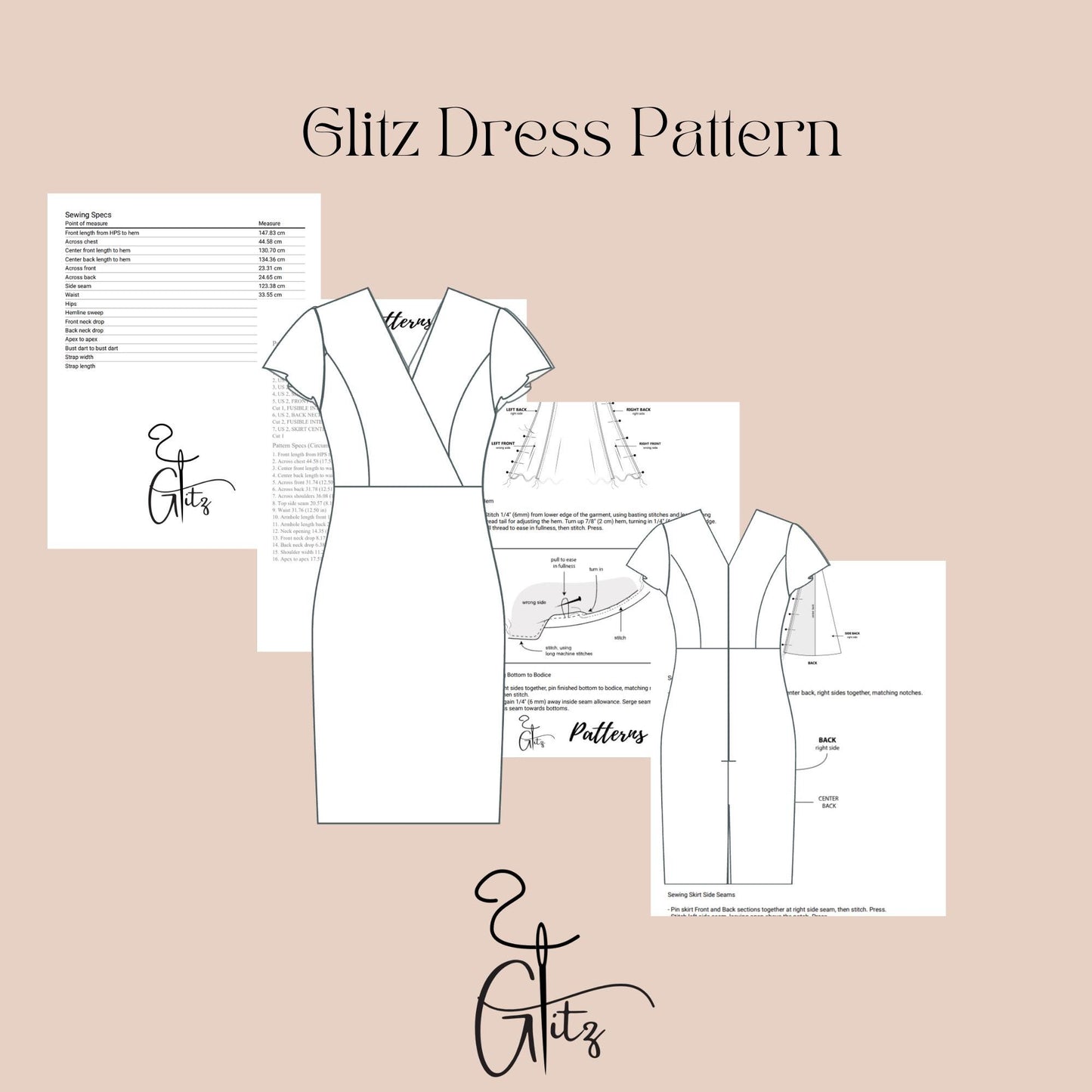 Midi Formal Dress Sewing Pattern Women Office Dress Surplice Neck Dress Pattern Summer Dresses