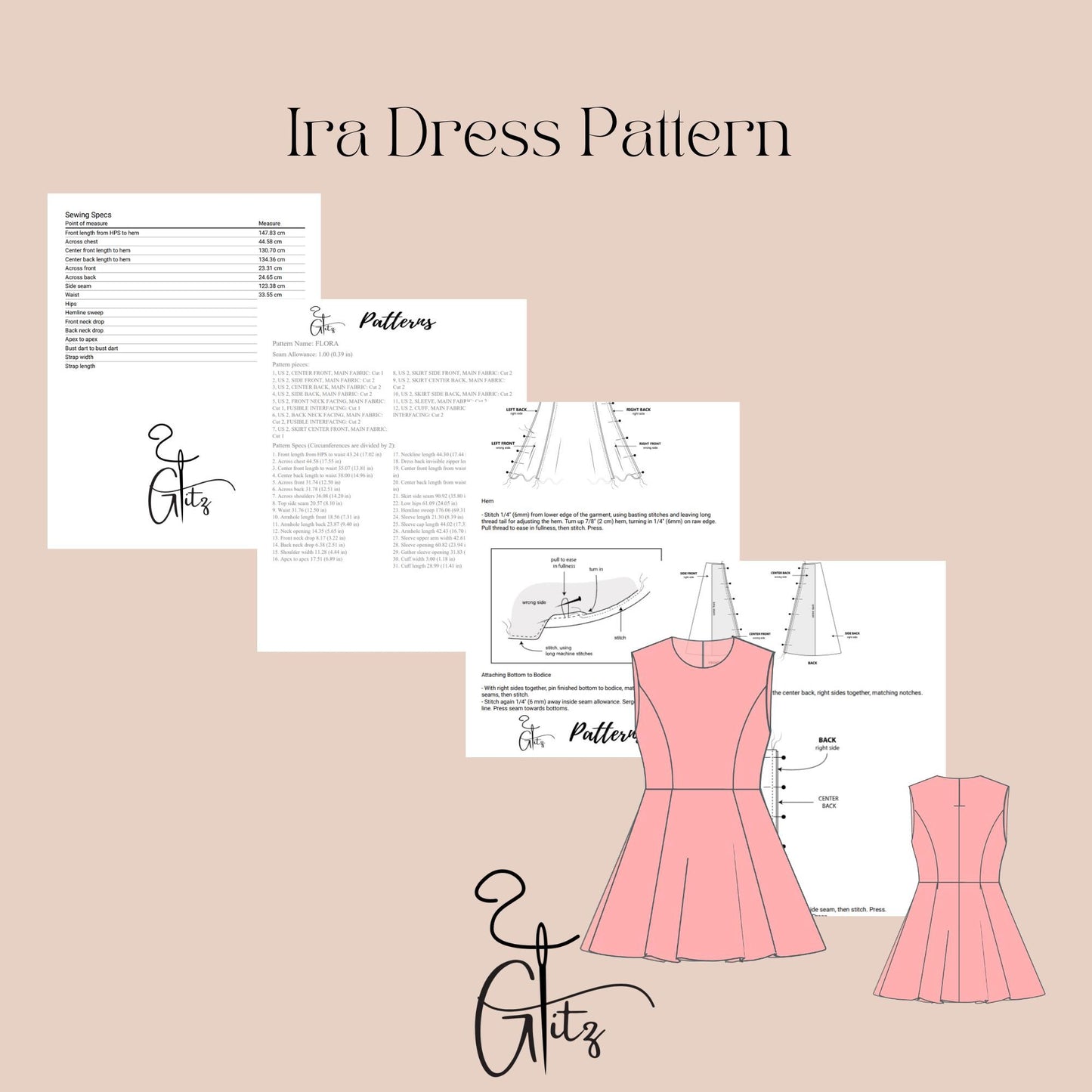 Full Panel Dress Sewing Pattern Mini Summer Dress Pattern Plus Size Pattern PDF Mini Evening Dress Pattern