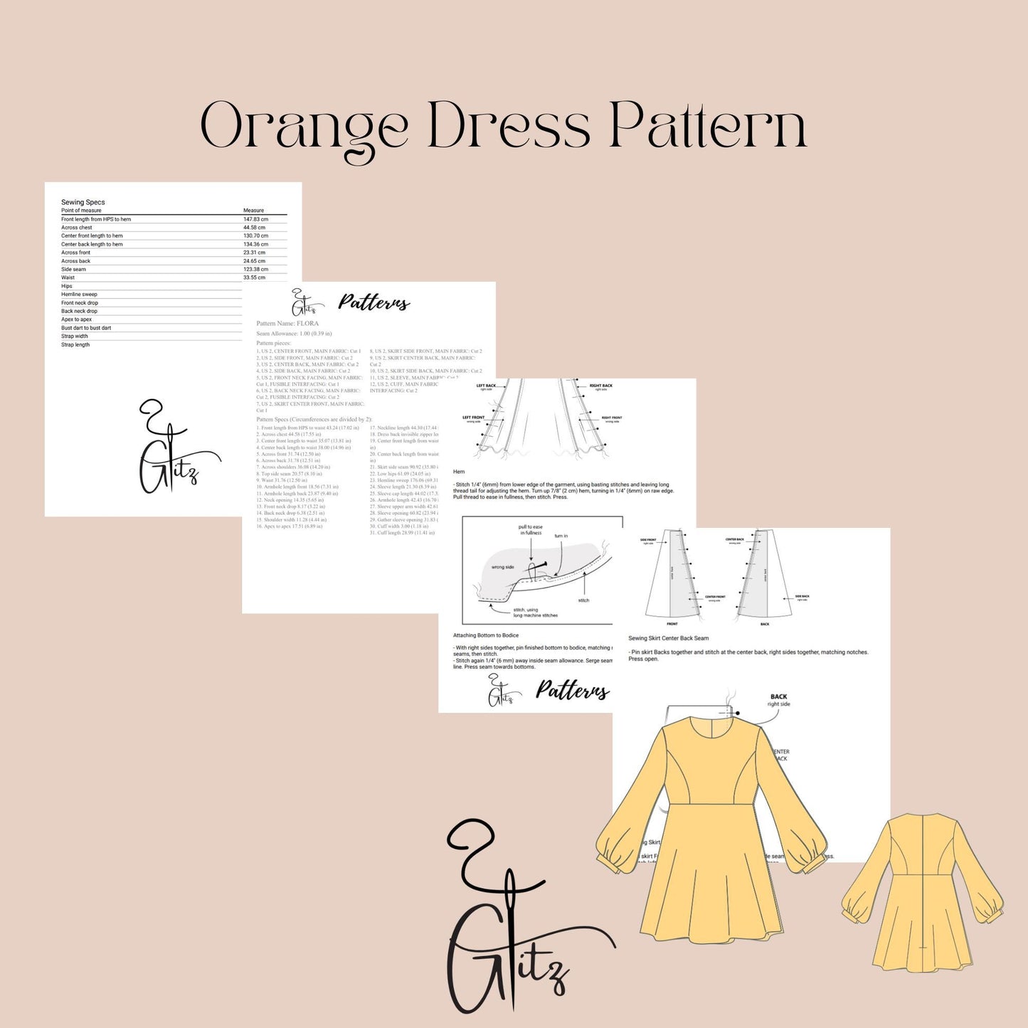 Puff Long Sleeve Mini Dress Sewing Pattern PDF Digital Sewing Pattern Dress for Women Elbow Bishop Sleeve