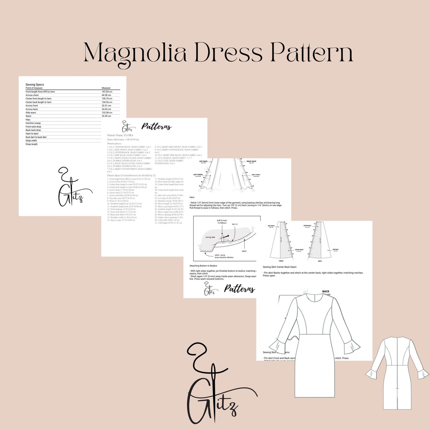 Long Sleeve Pencil Cocktail Dress Digital Sewing Pattern PDF