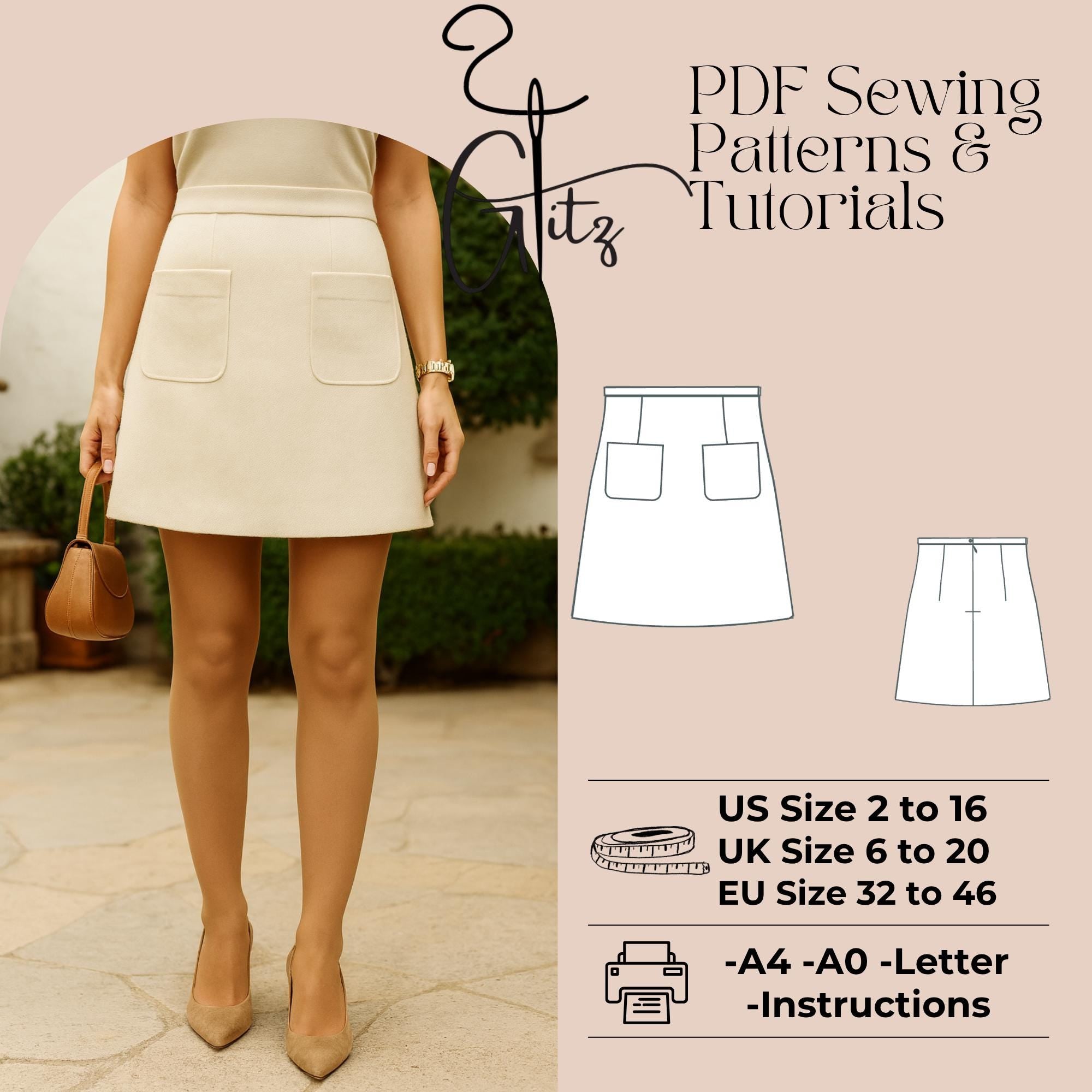A-Line Mini Skirt Sewing Pattern PDF | Patch Pockets | Woven Fabric ...
