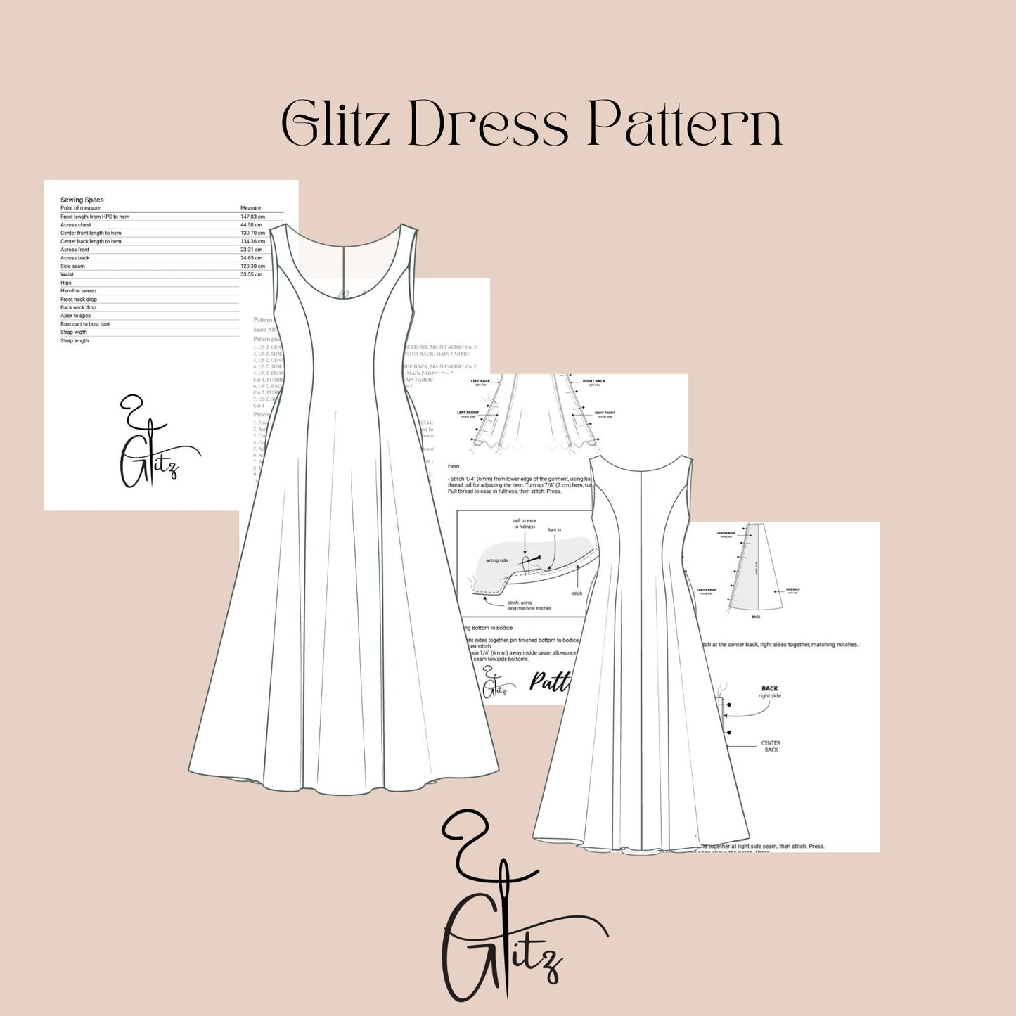 Summer Dress Sewing Pattern Circle Dress Flared Dress Sleeveless Wide Collar Evening Dress Pattern