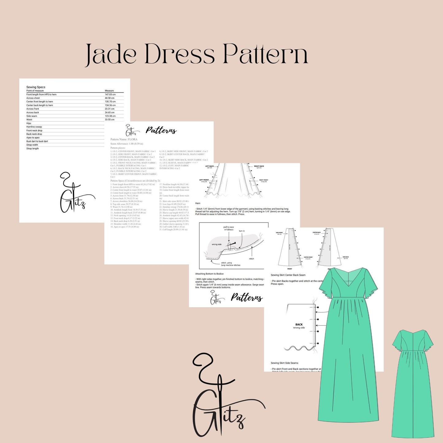 Jade Maxi Evening Coctail Dress Sewing Pattern PDF Digital Sewing Pattern