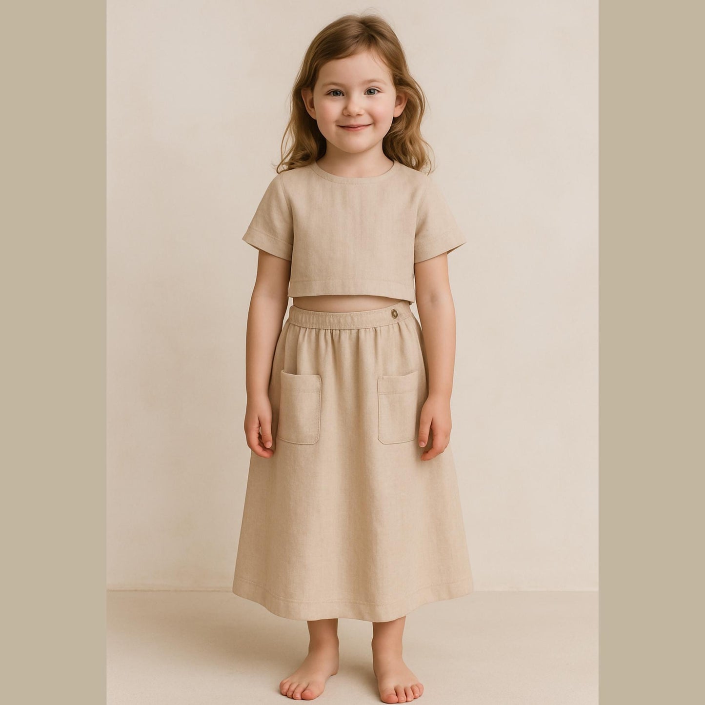 Girls Linen Skirt Sewing Pattern Gathered Skirt with Pockets Kids Summer Skirt Pattern