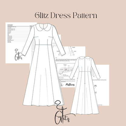 Peter Pan Collar Neck Modest Dress Sewing Pattern A Line Long Sleeve Evening Dress Pattern