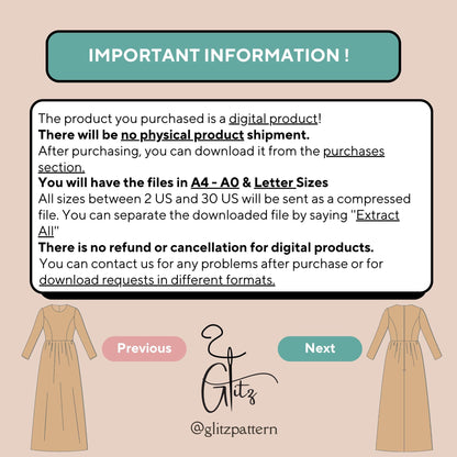 Long Sleeve Gathered Dress Digital Pattern Sewing Pattern Plus Size Pattern for Women