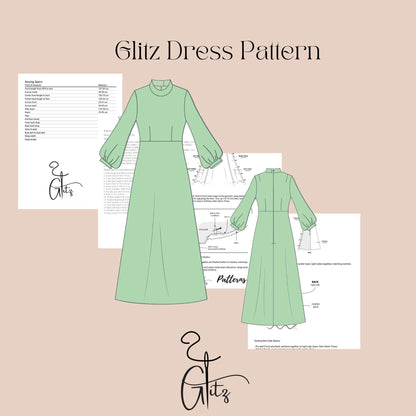Modest Dress Sewing Pattern Puff Sleeve Evening Dress Long Sleeve Dress Hijab Abaya Pattern