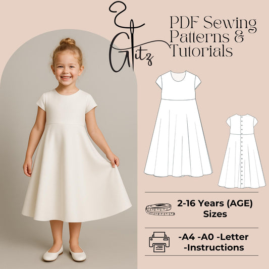 Birthday Girl Dress Sewing Pattern Midi Kids Dress Sewing Pattern
