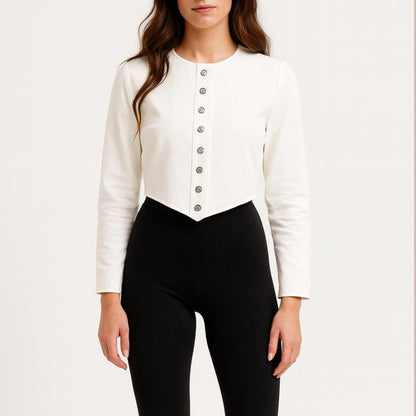 Cropped Button Front Top Sewing Pattern PDF | Long Sleeve Fitted Bodice Pattern | Modern Women’s Knit Top