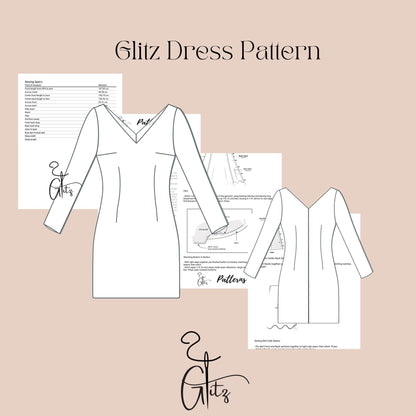 Long Sleeve V Neck Mini Evening Dress Sewing Pattern Mini Cocktail Dress Easy Sewing Pattern