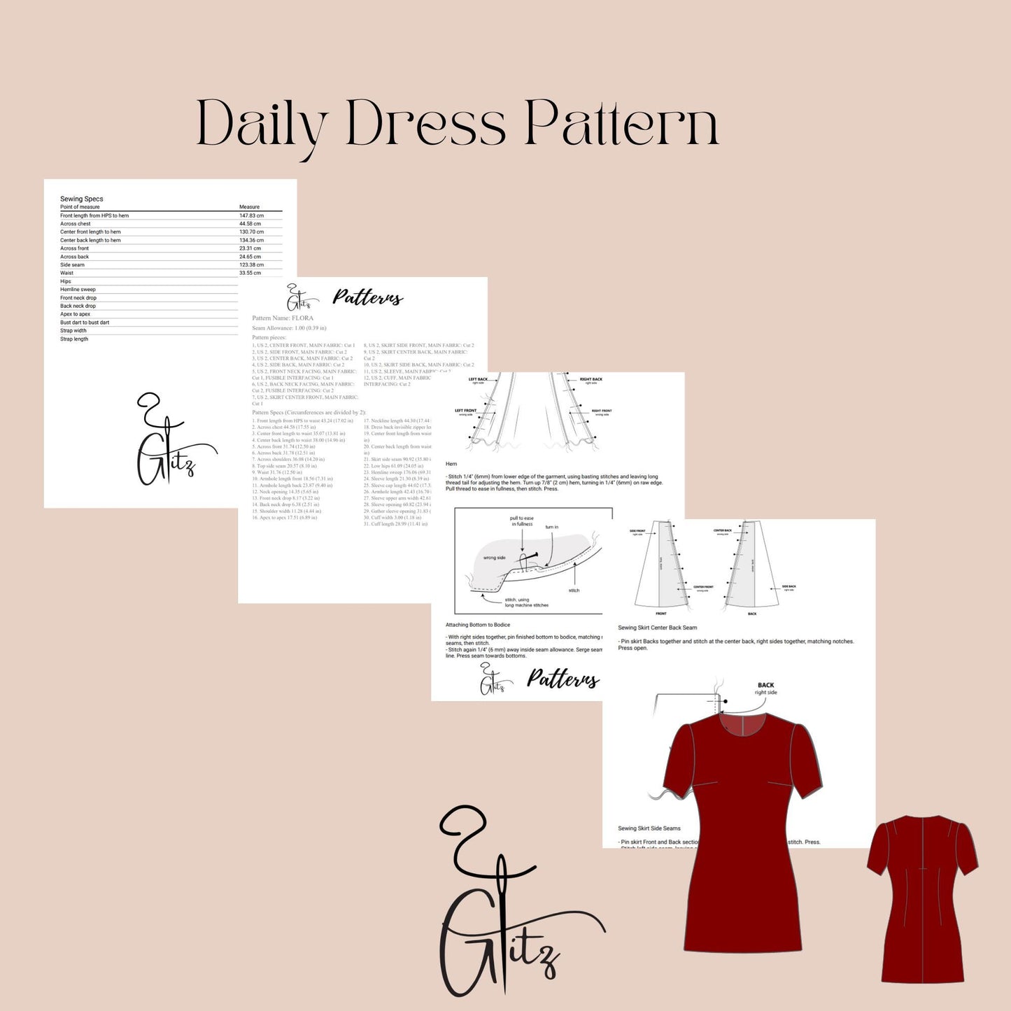 Elegant Mini Dress with Puff Sleeves Sewing Pattern PDF Digital Easy Sewing Pattern