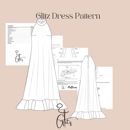 Halter Neck Dress Sewing Pattern Tent Evening Dress Flounce Skirt Pattern Simple Bridal Dress Evening Cocktail Dress