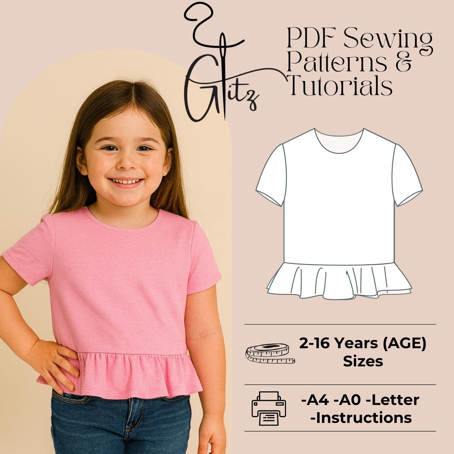 Coquette Style Girls Top Sewing Pattern Girls Summer Top Sewing Pattern Baby Girl Blouse Pattern Easy Sewing pattern
