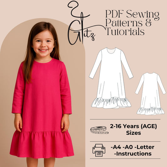 Girl Dress Sewing Pattern Kids Dress Pattern Cottagecore Dress Birthday Girl Dress Pattern