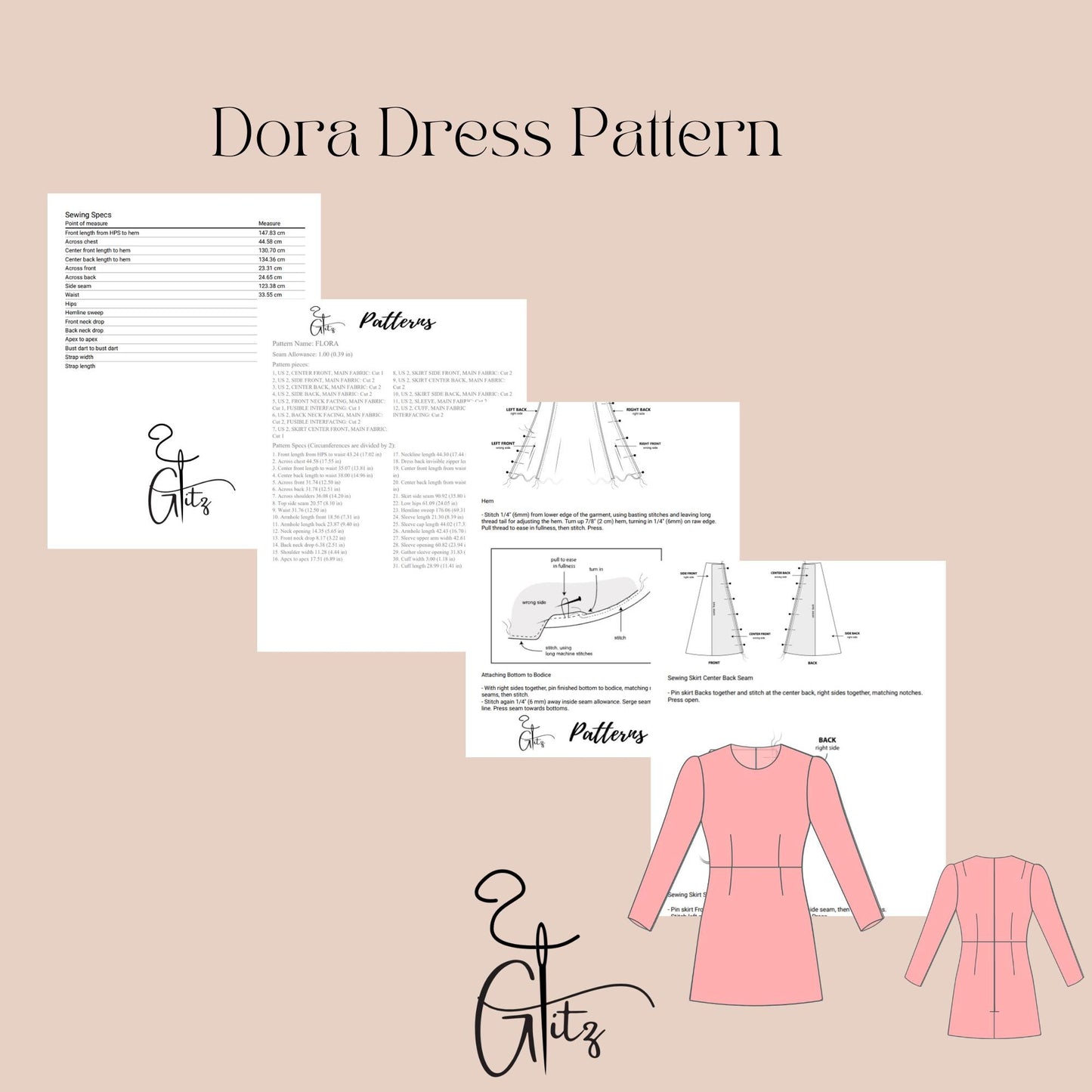 Dora Evening Coctail Dress Digital Sewing Pattern