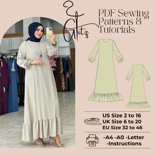 Long Sleeve Maxi Modest Dress Sewing Pattern Hijab Abaya Pattern