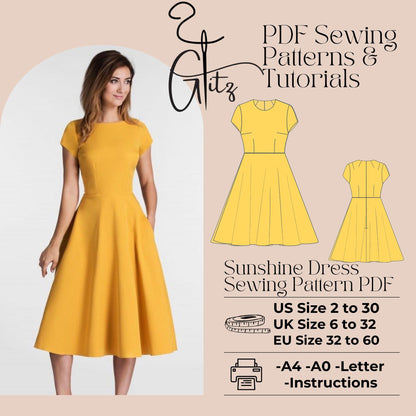 Midi Cocktail Dress Circle Dress Sewing Pattern Midi Prom Dress Digital Pattern PDF