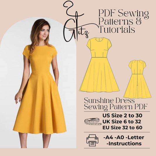 Midi Cocktail Dress Circle Dress Sewing Pattern Midi Prom Dress Digital Pattern PDF