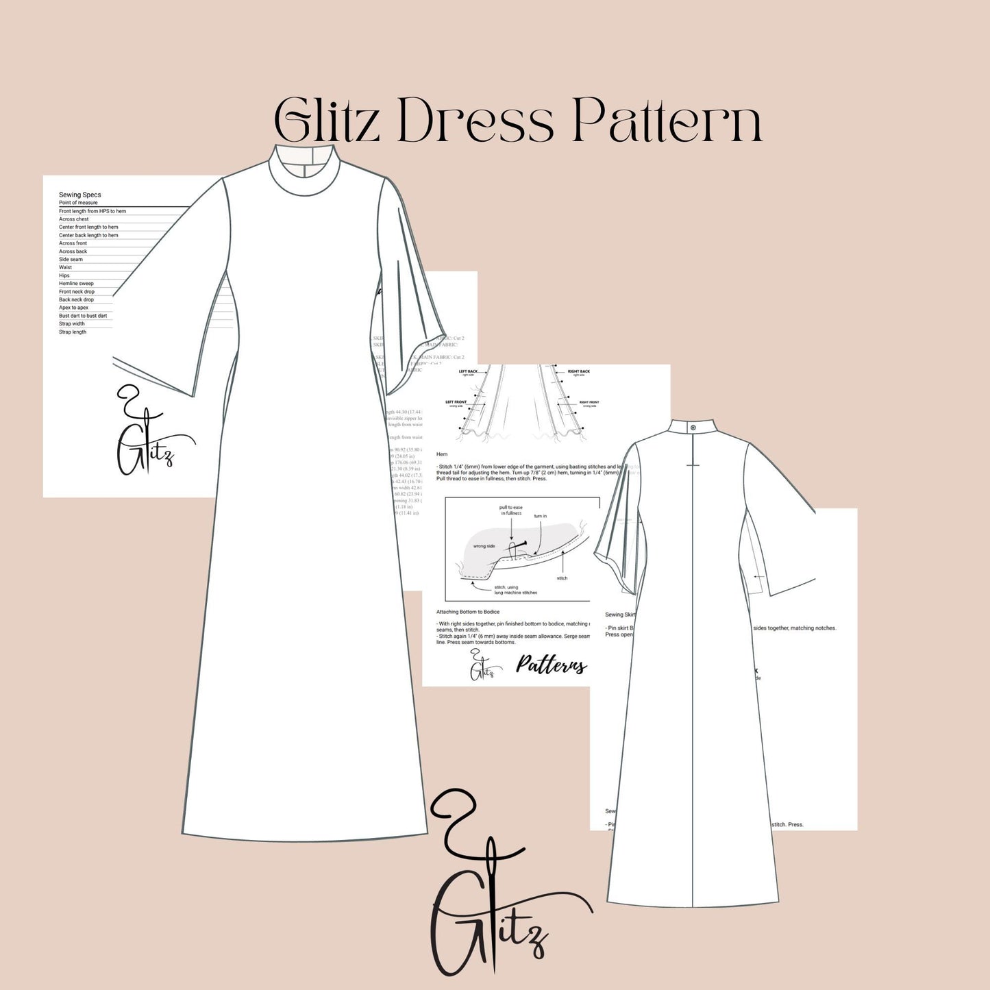 Flared Sleeve Long A Line Dress Sewing Pattern Easy Sewing Pattern Modest Dress Pattern