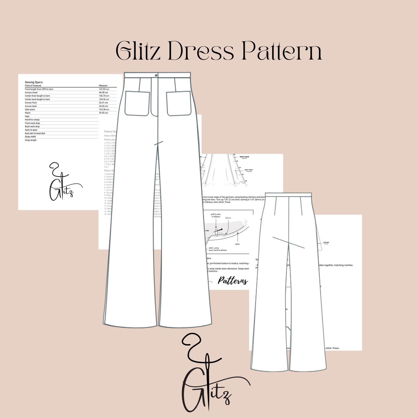 Wide Leg Pants Sewing Pattern PDF | High Waist Workwear Pants | Patch Pocket Trousers | Women Digital Sewing Pattern