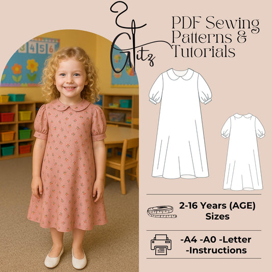 Peter Pan Collar Neck Ankle Length Dress Sewing Pattern Girls Dress Pattern Kids Cottagecore Dress Flower Girl Dress