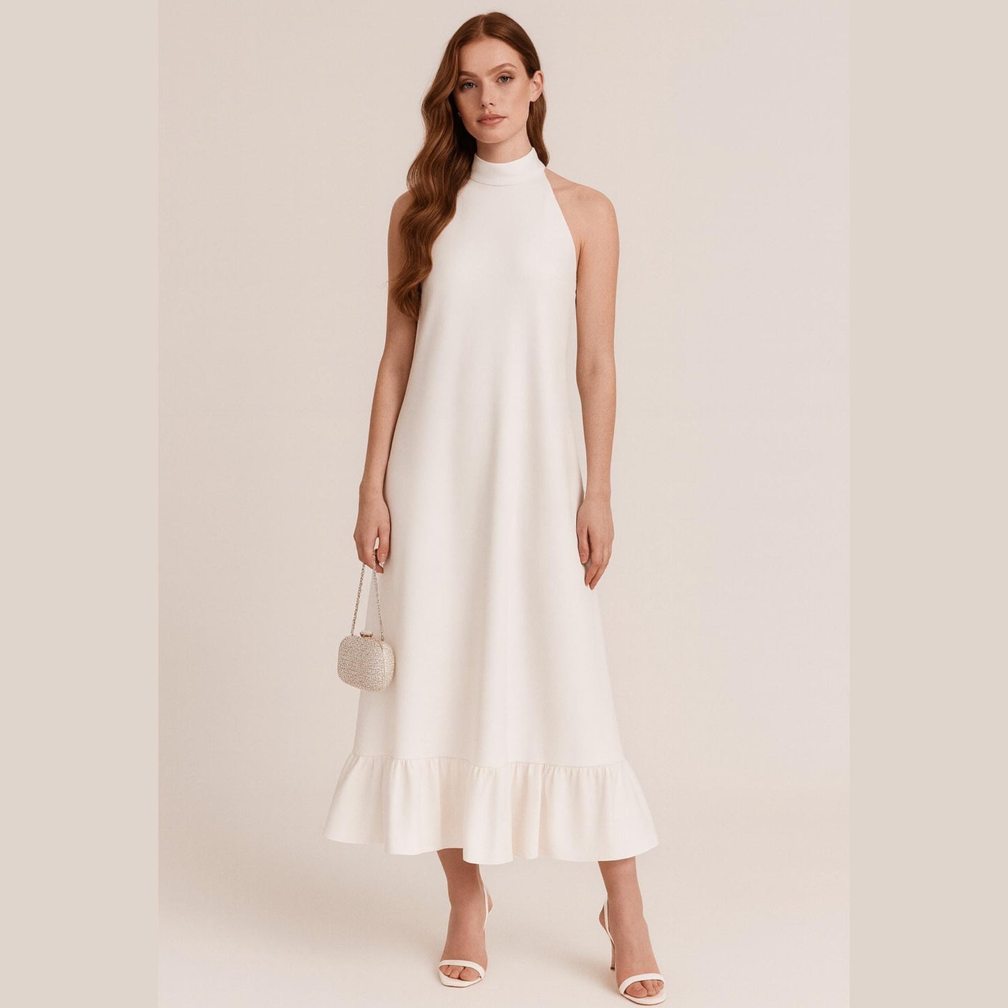 Halter Neck Dress Sewing Pattern Tent Evening Dress Flounce Skirt Pattern Simple Bridal Dress Evening Cocktail Dress