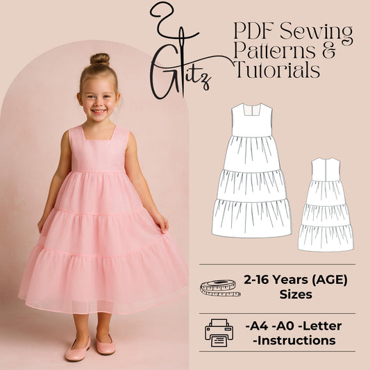 Kids Tiered Dress Sewing Pattern Girls Tulle Dress Baptism Dress Pattern Girl Bridesmaid Dress
