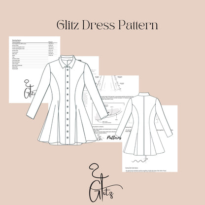 Long Sleeve Shirt Dress Sewing Pattern Flared Mini Shirt Dress with Buttons