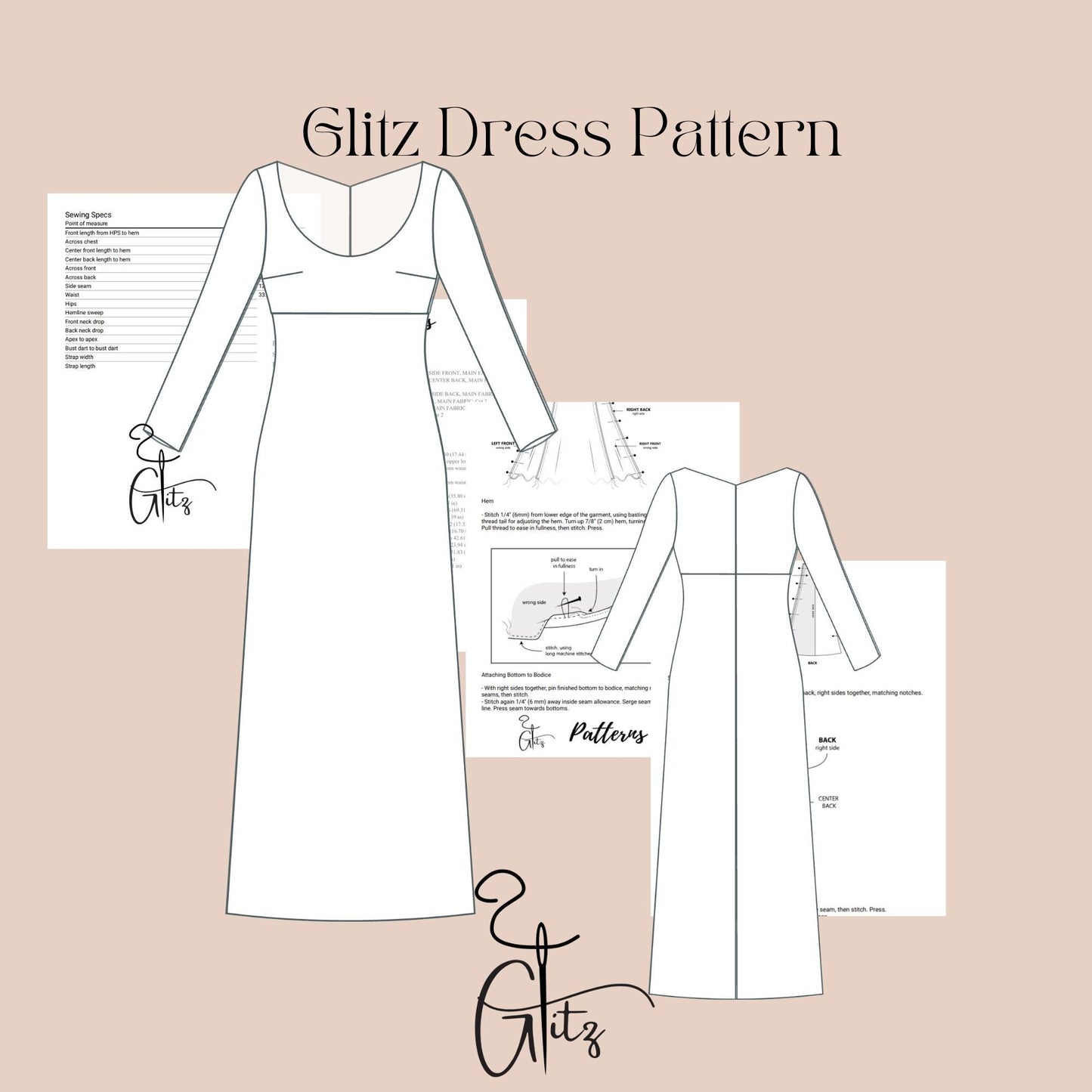 Long Basic Dress Sewing Pattern Strechy Casual Dress Pattern Long Sleeve Wide Collar Neck Dress Pattern Easy Sewing Pattern