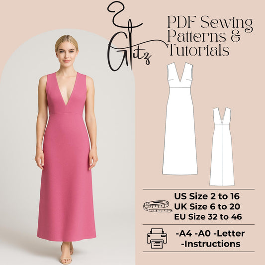 Deep V Neck Summer Dress Sewing Pattern Knits Dress Easy Sewing Pattern