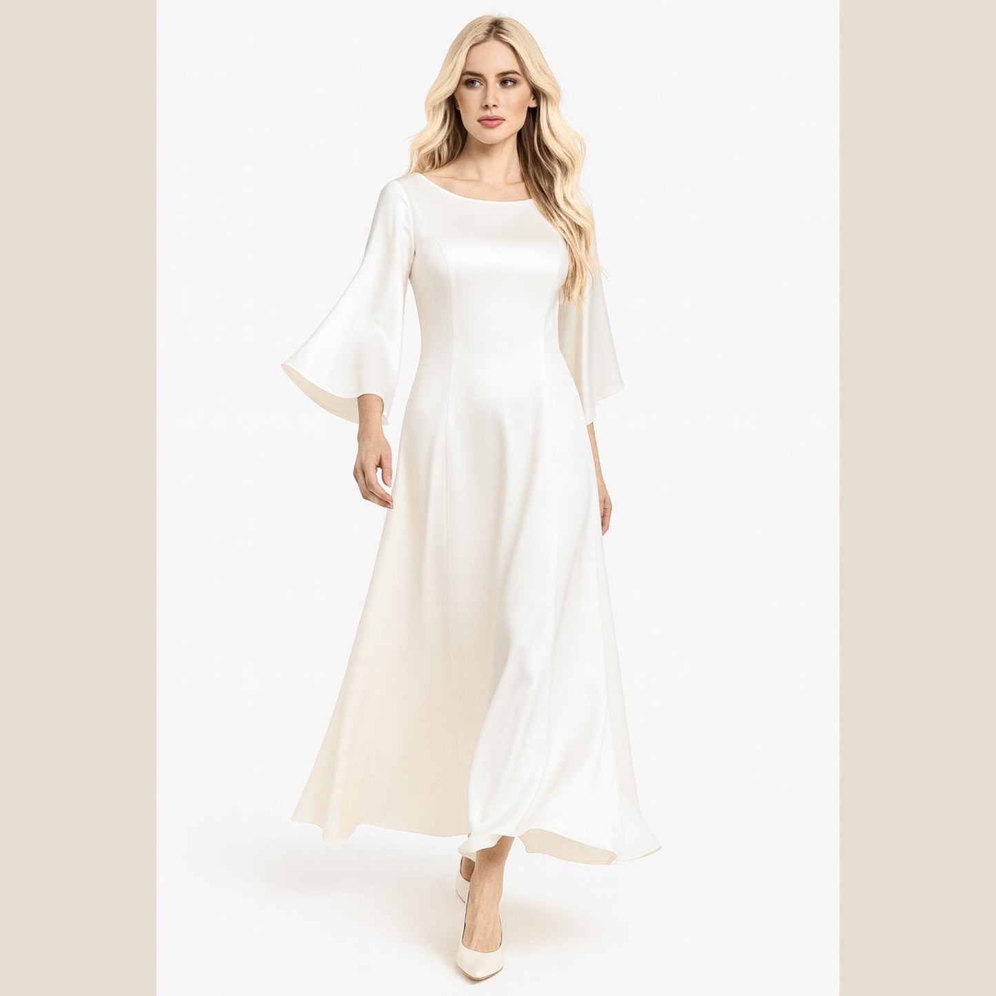 Long Flared Sleeve Satin Bridal Dress Sewing Pattern Satin Prom Dress Pattern