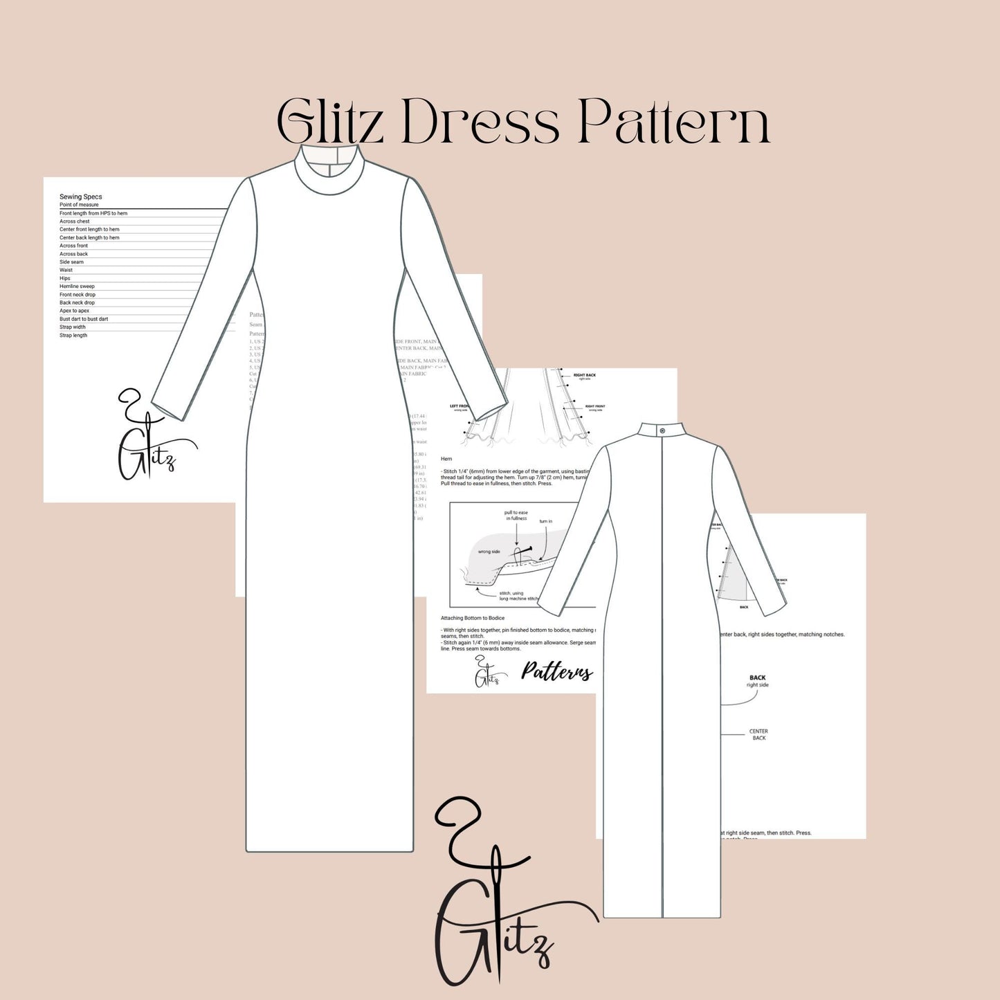 Basic Bodycon Dress Sewing Pattern Long Sleeve Casual Dress Pattern Easy Sewing Pattern