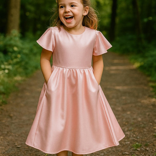 Kids Gathered Dress Sewing Pattern Girl Summer Dress Kids Satin Dress Short Sleeve Dress Pattern