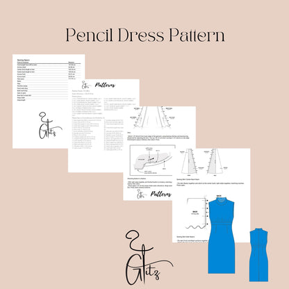 Classic Pencil Below Knees Skirt and Ruched Underbust Office Dress Digital Sewing Pattern PDF