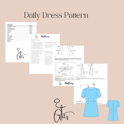 Daily Short Sleeve Mini Casual Basic Dress Digital Pattern PDF Digital Sewing Pattern