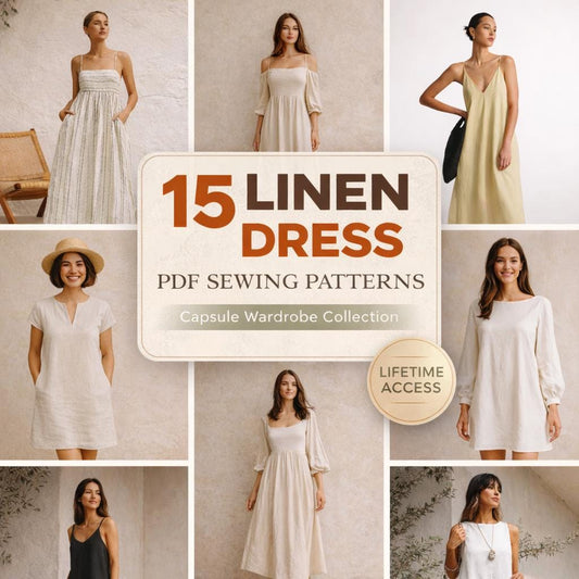 Linen Bundle PDF Sewing Pattern Set, Cottagecore Boho Dress , Summer Dress, Minimalist Linen Dress , Linen Capsule wardrobe