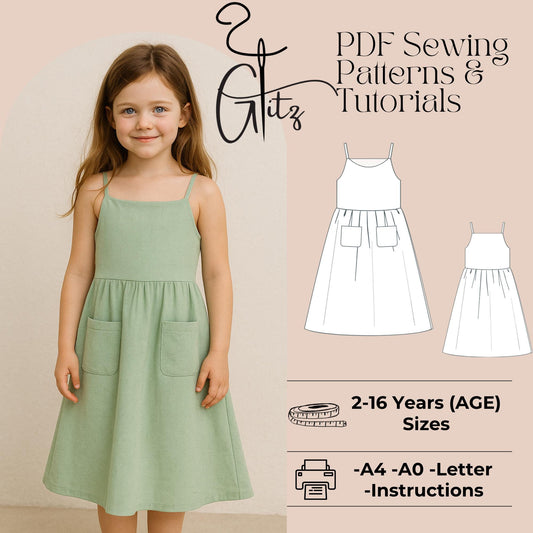 Girl Dress Sewing Pattern Girls Strap Neck Cottagecore Fairy Dress Pattern Baby Girl Dress