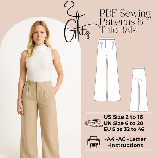 Summer Linen Pants Sewing Pattern High Waist Pants Women Trousers Pattern Wide Leg Pants